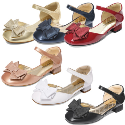 Kids Girls Low Heel Bow Ballet Flats Wedding Party Dress Princess Shoes