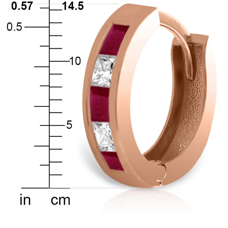 1.26 CTW 14K Solid Rose Gold Hoop Earrings Natural Ruby Rose Topaz - Image 4 of 4