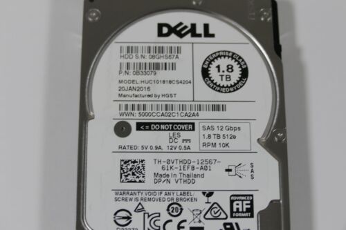 Lot of 10 Dell 1.8TB VTHDD 12G 2.5" SAS Server Hard Drive HUC101818CS4204 - Picture 2 of 2