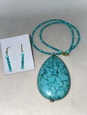 20 Handmade Bead Necklace Pierced Earrings Turquoise Teardrop Pendant Beads New