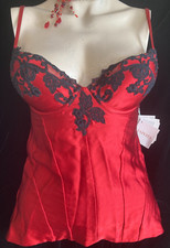 La Perla Maison scarlet silk basque 32C new red black lace corset top