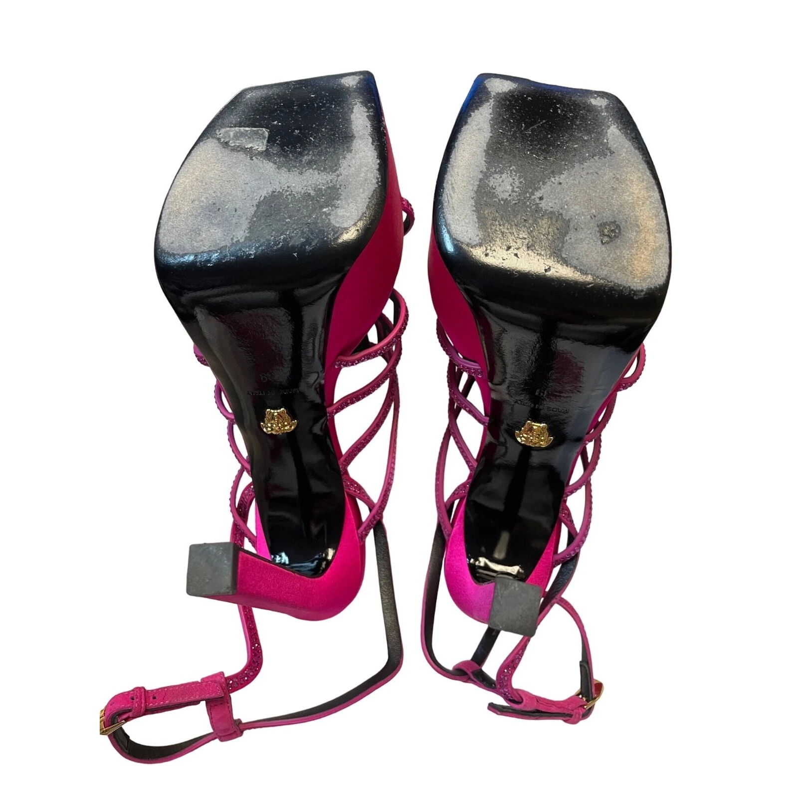 Sandali Versace Greca cristallo punta aperta plateau tacchi a stiletto rosa 39 EU