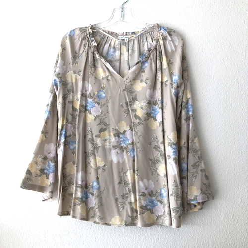 C & C California Ruffle Trim Flower Long Sleeve Popover Blouse SZ M Never Worn - 第 1/3 張圖片