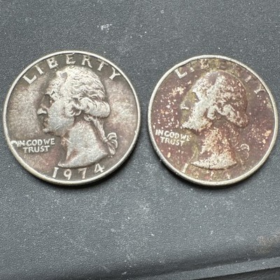 1974 (2) Discolored Washington Quarters Circulated No Uncertified