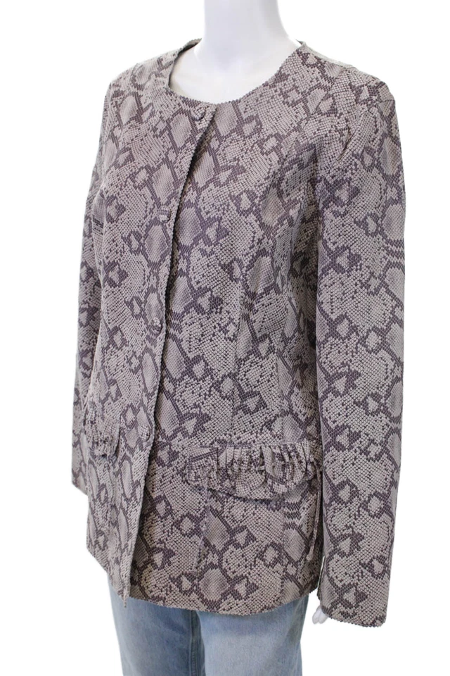 Chaqueta con botones Chi by Carlos Falchi para mujer de cuero con estampado animal púrpura talla XL Foto 2 de 4