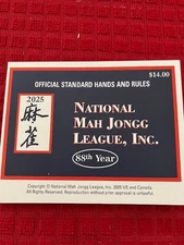 2025 National Mah Jongg League Rules Card 82nd Year Hands & Rules
