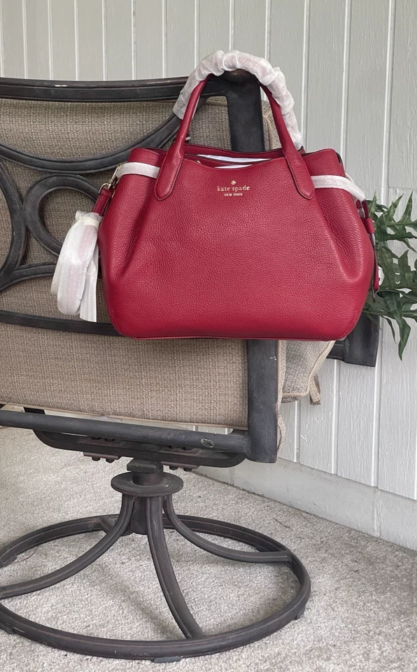 KATE SPADE DUMPLING LARGE SATCHEL SHOULDER HOBO BAG PURSE TOTE RED JAM LEATHER - Image 2 of 4