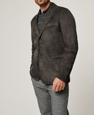 Gray Leather Blazer Men Pure Suede Coat Jacket 2 Button Size S M L XL XXL