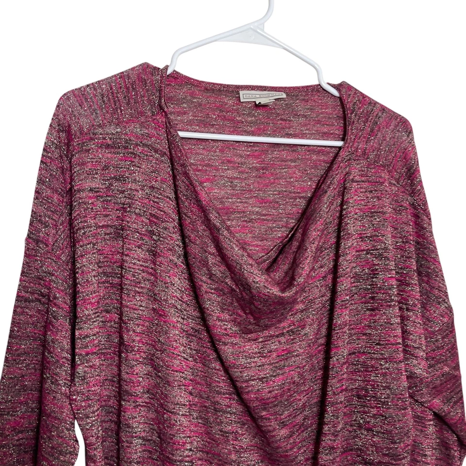 Blusa para mujer Dana Buchman XL púrpura metálico capucha cuello manga 3/4 camisa top Foto 2 de 4