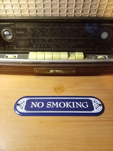 Vintage No Smoking Tag Label Porcelain Enameled Metal Sign Tag