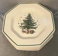 Vintage Nikko Christmastime Dinner Plate set of 6 Christmas Tree Octagonal