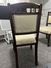 Dark Wood Dining Chair Beige Damask Upholstered Padded Seat Indoor 90cm