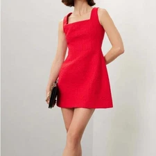 Maje Red Textured Mini Dress Size 40 / US Large Sleeveless Square Neckline