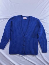 Pendleton Petite M Cardigan Sweater Blue 100 Virgin Wool Cable Knit USA Made