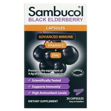 Sambucol Black Elderberry Advanced Immune Support Capsules with Vitamin C and Zi