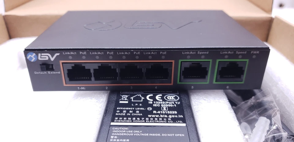 BV-Tech 6 Port PoE+ Gigabit Switch (4 PoE+ Gigabit Ports w/ 2 Gigabit Upline #99 - Image 2 of 4