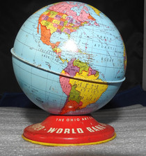 The Ohio Art Co World Bank Litho savings Globe, Metal