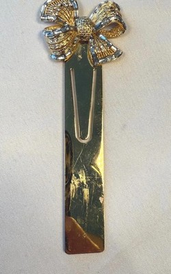 Bombay Jeweled Bow Bookmark Gold Tone Metal w/Clear Stones