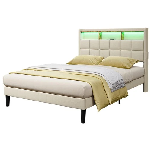 Polsterbett Doppelbett 140x200 cm Bett Bettgestell mit LED Licht /USB Lattenrost - Bild 23 von 40