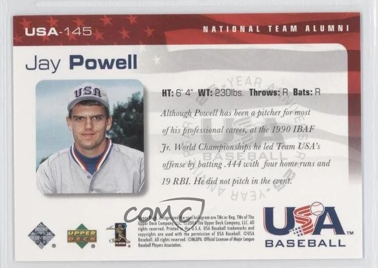 2004 Upper Deck USA Baseball 25-Year Anniversary Jay Powell #USA-145 - Image 2 of 2
