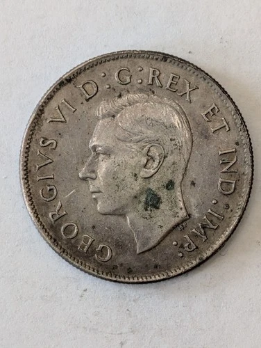 AU 1943 Canada Silver 50 Cents Coin 50c Canadian Half Dollar Almost Uncirculated
