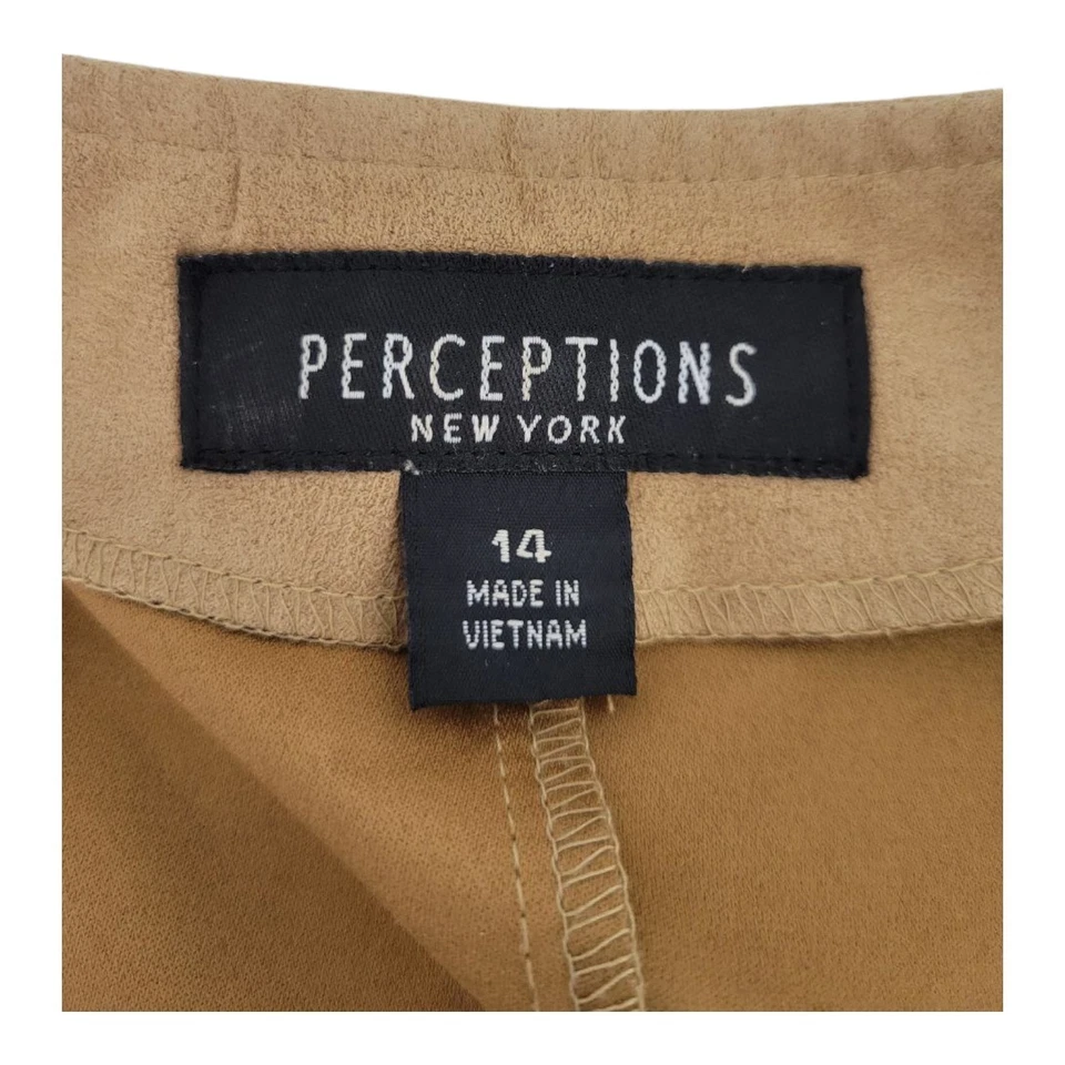 Perceptions New York Tan Beige Poly Sueded Open Front Jacket Blazer Size 14 - Image 3 of 4