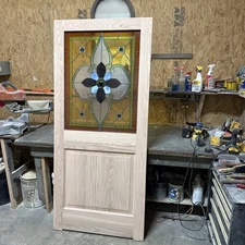 An 782 Gorgeous Stained Glass Oak Door 36 X 80 X 1 3/8