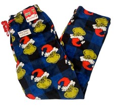 THE GRINCH Plush Blue/Black Plaid Fleece LOUNGE SLEEP PJ PAJAMA PANTS Mens S M L