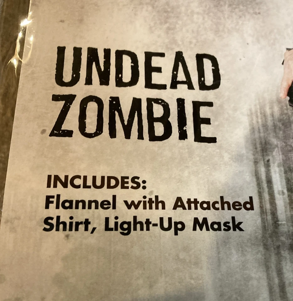 SPIRIT Halloween ~ UNDEAD ZOMBIE ~ Adulto Médio ~ Camisa de flanela e máscara Light Up - Imagem 3 de 4