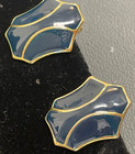 Vintage signed Monet Blue Enamel Earrings Gold Tone MCM retro 1” clip-on Rare — photo 1