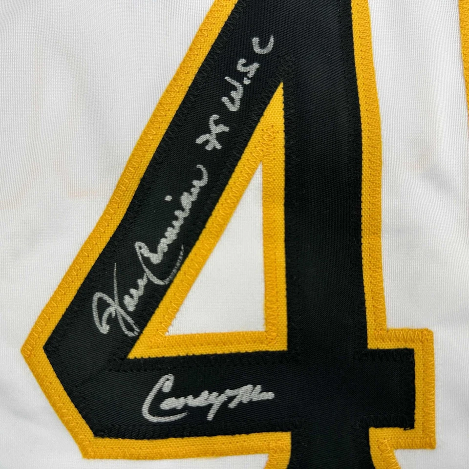 Camiseta de béisbol blanca autografiada/firmada John Candelaria Pittsburgh certificado de autenticidad JSA Foto 3 de 4
