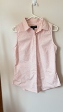 Banana Republic Summer Sleeveles Shirt Pink White Polka Dot Collared Top Small 6