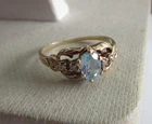 Vintage CL 14kp aquamarine and diamond chip ring - size 7