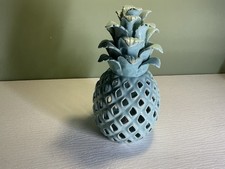 Lighted 8.5 Inch Tall Ceramic Pineapple Lamp Light Blue Untested As Is