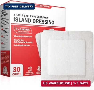 EVERLIT Island Dressing Bordered Gauze | Large Wound Care Bandage with Adhesive 