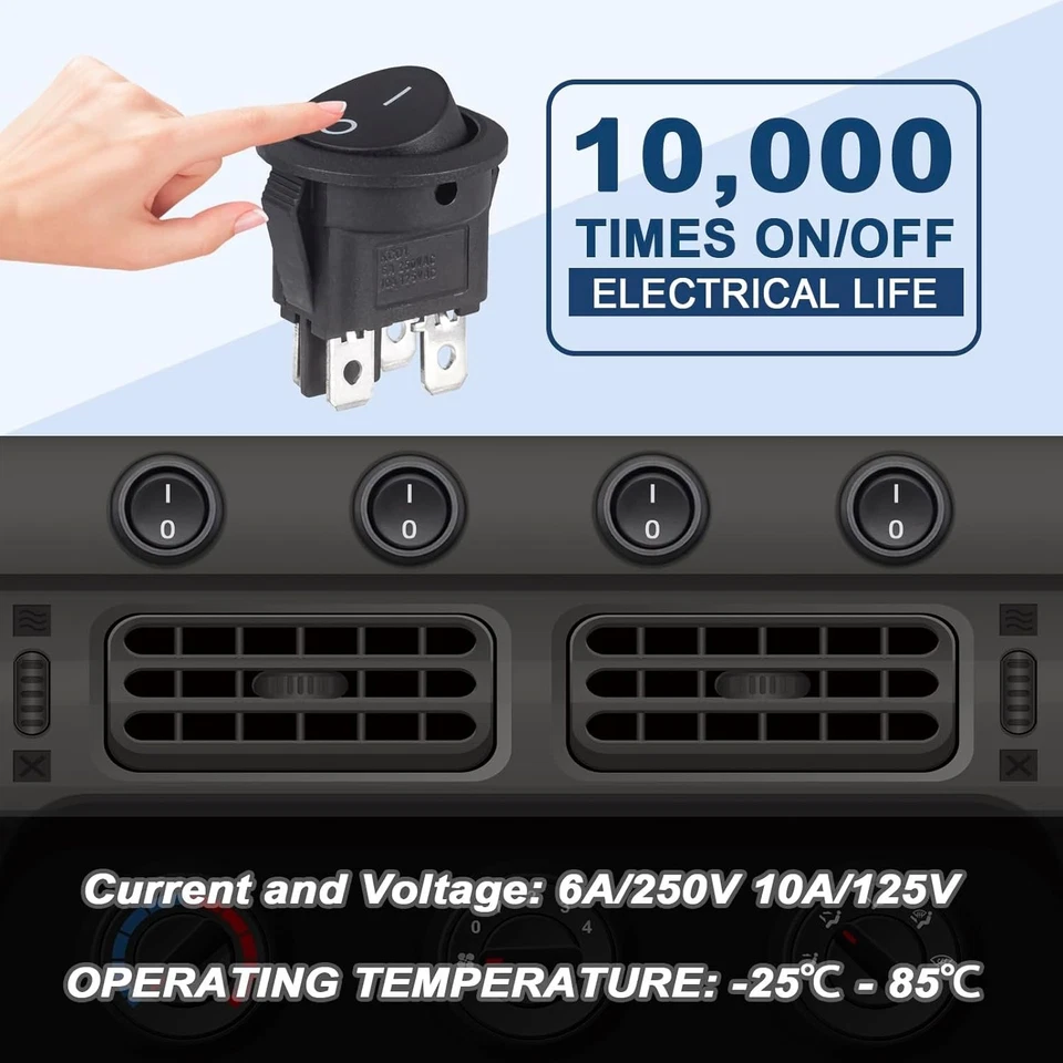 1PC 4-Pin Round Rocker Switch ON/OFF Self-Locking 6A 250V 10A 125V Car Boat - Image 3 of 4