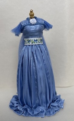 dress blue shadow box Dollhouse Miniature Mannequin With Dress Handcrafted By Shadow Box 1:12  Scale