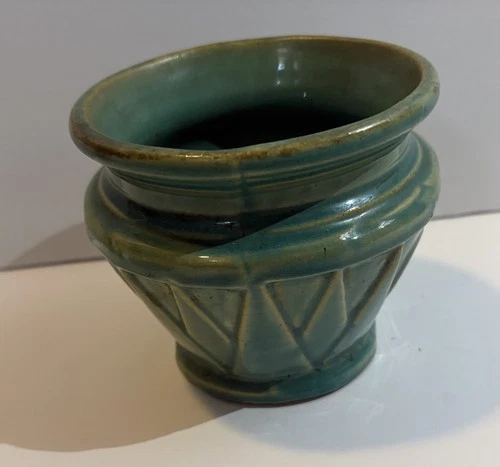 1920s McCoy Pottery Turquoise Sunburst Deco 4.25"  Jardiniere Planter Pot