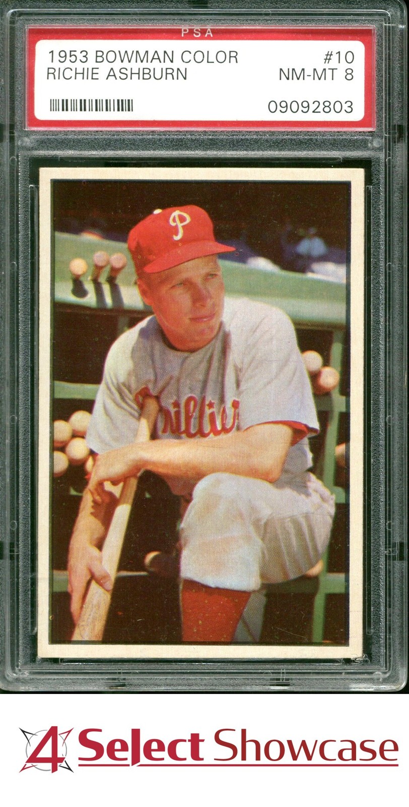1953 BOWMAN COLOR #10 RICHIE ASHBURN PHILLIES HOF PSA 8