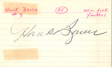 Hank Bauer Signed 3x5 New York Yankees 9 Time World Series Champion