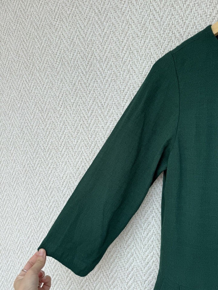 Toast Smock Dress Size 14 Dark Forest Green Wool Blend Pockets 3/4