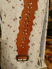 Damen Gürtel Cognac Lochmuster breit Pieces 100cm modern stilvoll echtes Leder