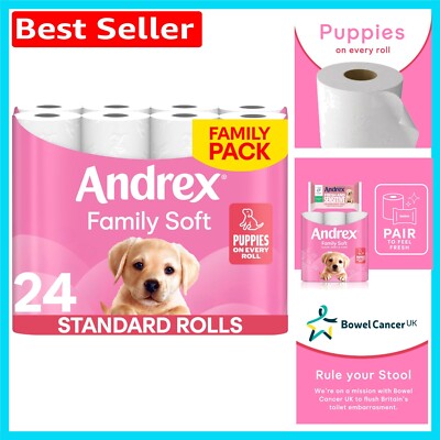 Andrex Family weiche Toilettenpapier - 24 Rollen, geprägtes Design für empfindliche Haut