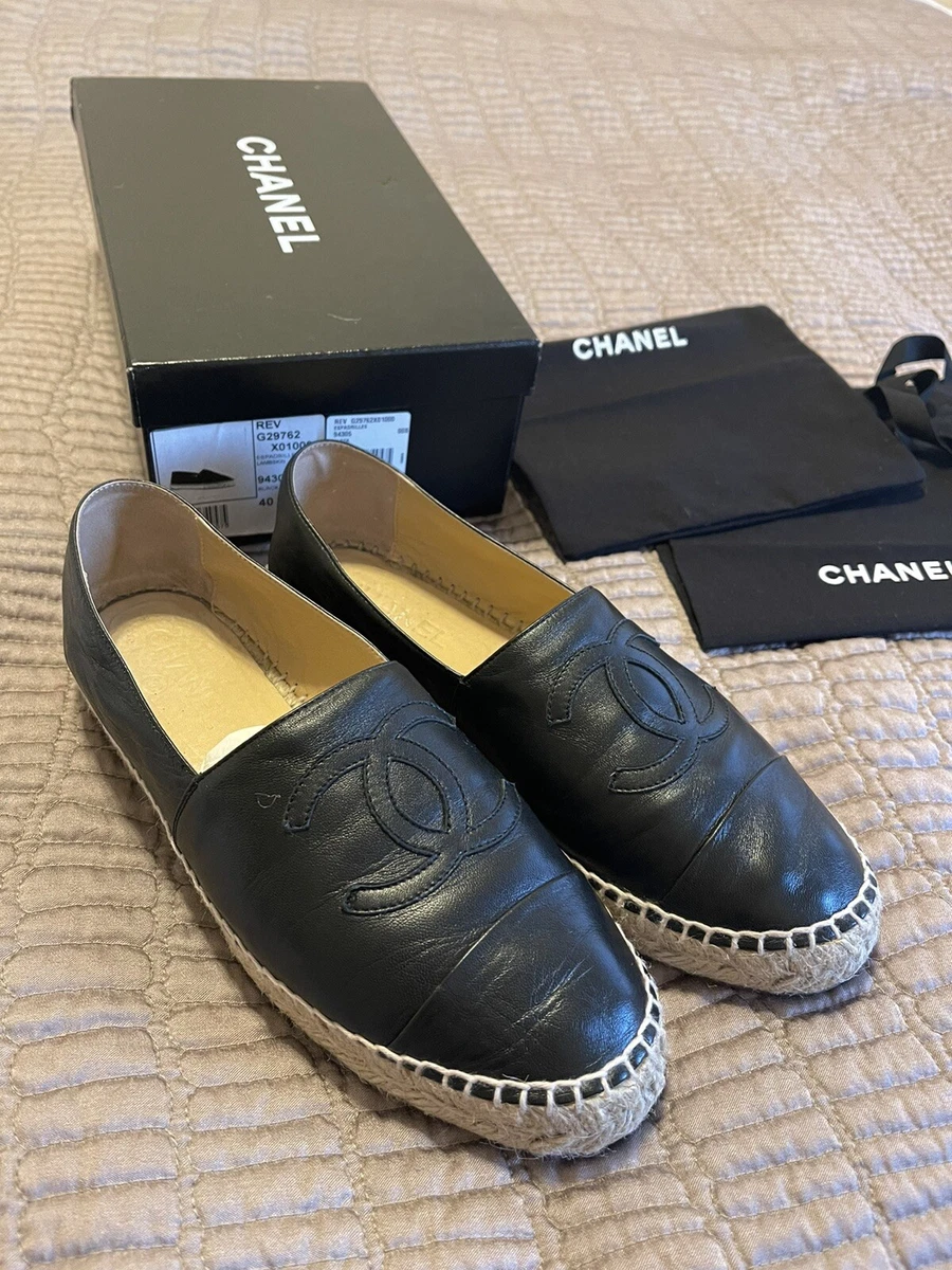 CHANEL Authentic black lambskin espadrilles size 7UK EU40