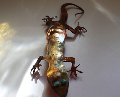 Gecko w/Turquoise Eyes - Metal Art - Copper 8'' x 3 1/2''