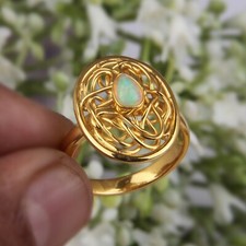 18k Gold Plated Handmade Opal Ring 925 Sterling Silver Statement Jewelry
