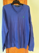 Polo Golf Ralph Lauren Men's V-Neck Sweater True Blue Size Large READ