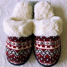 Mule Slippers Size M 9-10 Women Maroon Blue Faux Fur Slip On Wayland Square