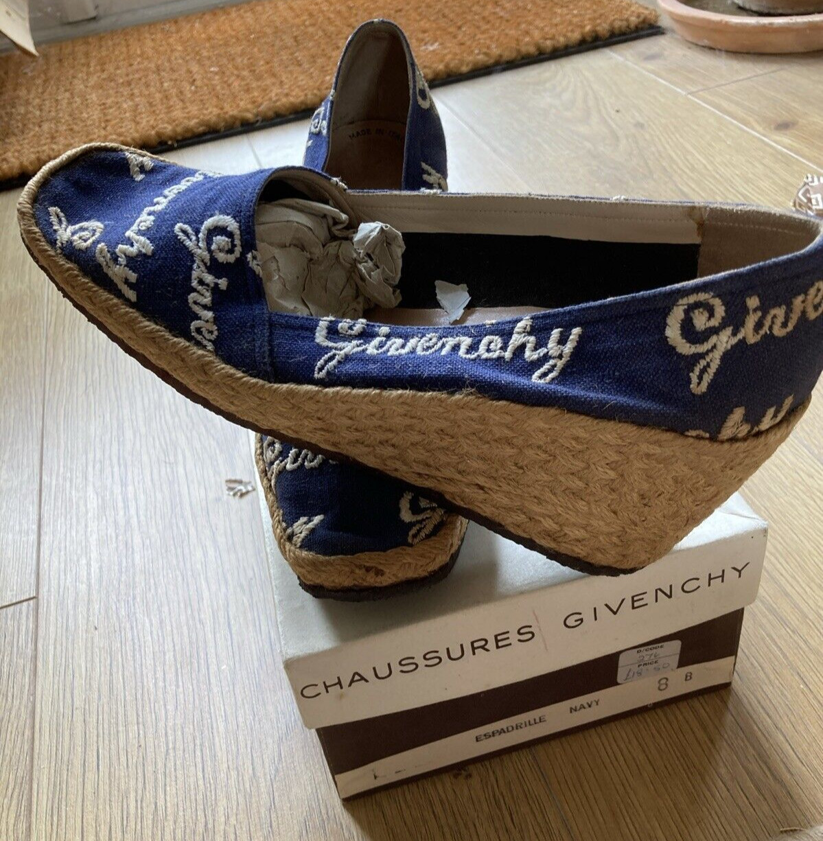 Rare Givenchy Chaussures Paris 1970s Vintage Navy Espadrilles, Size 6 UK, Boxed 2