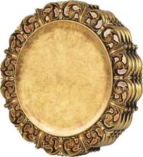 13" Antique Gold Charger Plates with Embossed Rims, Set of 4, Plastic Plate Char